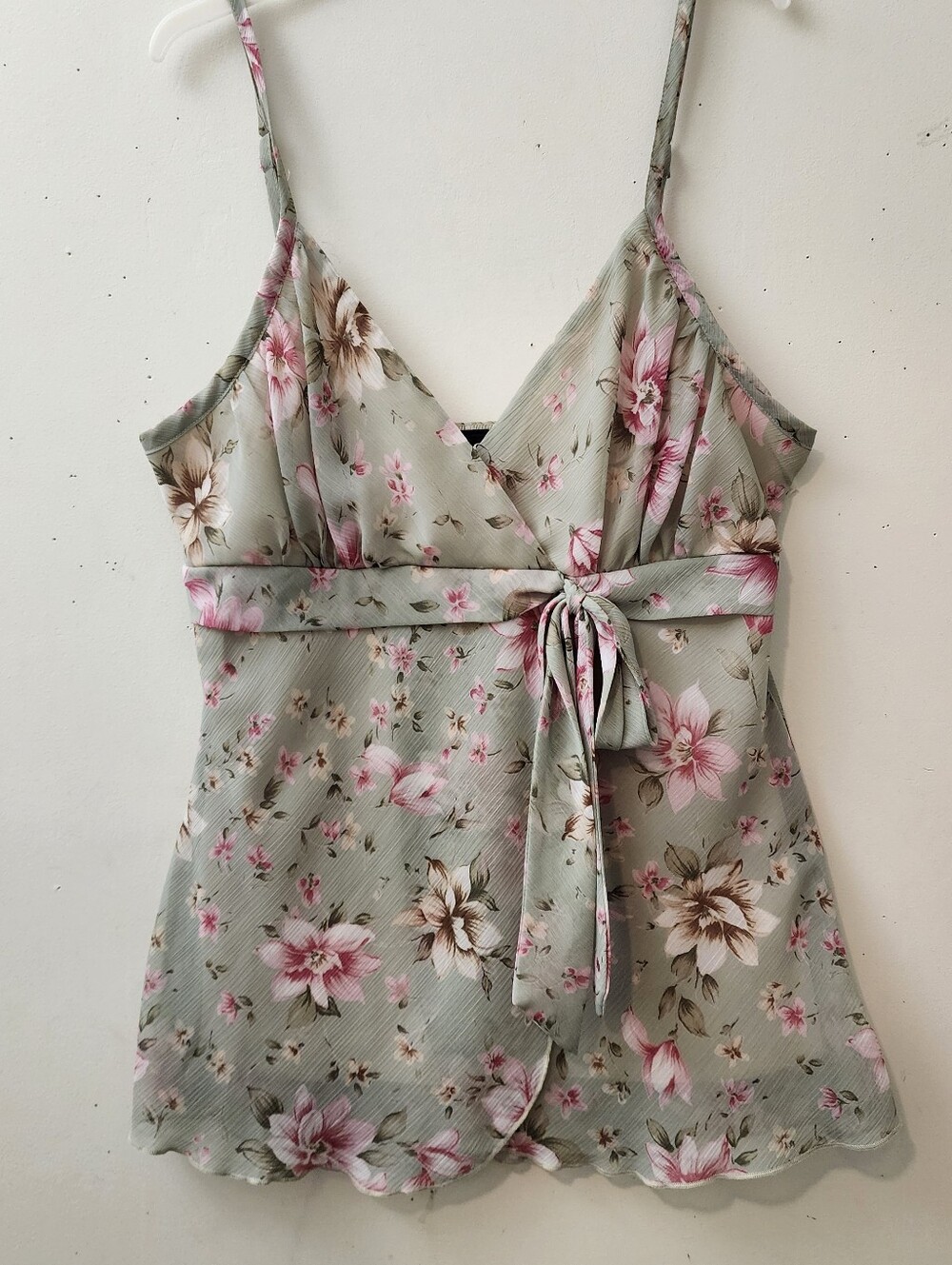 BCX Floral Cami L Green/Pink  Fairy Cottagecore Boho Coquette Babydoll Festival